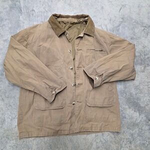 Vintage Mens Tan Workwear Chore Jacket Corduroy Collar Quilted Lined Distressed